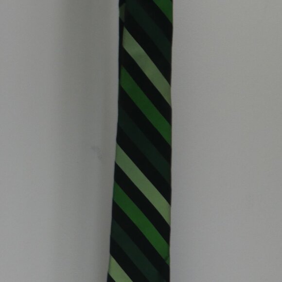 Express Mens Necktie Tie 100% Silk Green Black Diagonal Stripe - Picture 7 of 10